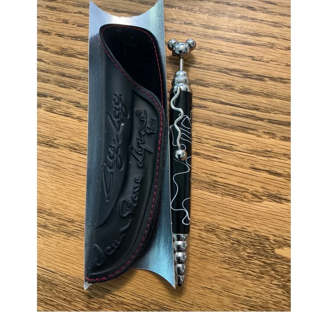 Jean-Pierre Lepine Zig-Zag Mickey Mouse Ballpoint Pen Chrome Leather Sheath